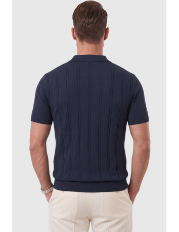 DeepSEA Erkek Polo Yaka Fermuarlı Çizgi Dokulu Regular Fit Likralı Triko Tişört 2608008 2