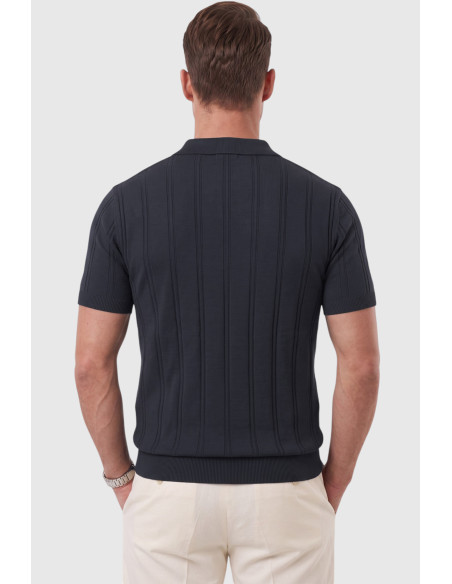 DeepSEA Erkek Polo Yaka Fermuarlı Çizgi Dokulu Regular Fit Likralı Triko Tişört 2608008