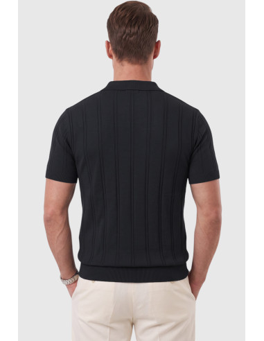 DeepSEA Erkek Polo Yaka Fermuarlı Çizgi Dokulu Regular Fit Likralı Triko Tişört 2608008