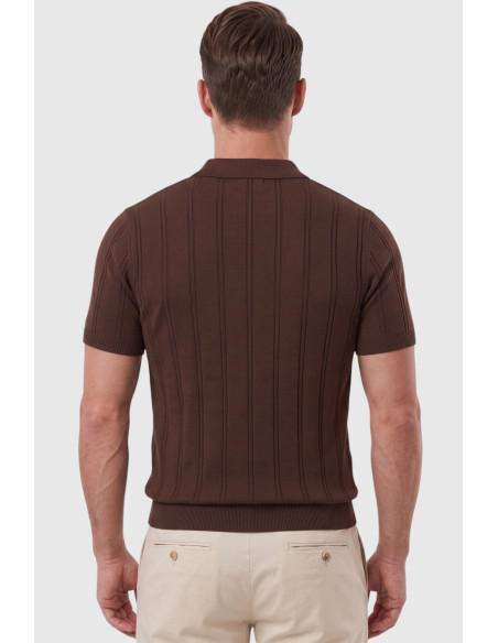 DeepSEA Fermuarlı Polo Yaka Çizgi Dokulu Triko Tişört Regular Fit Yumuşak Dokulu 2608007