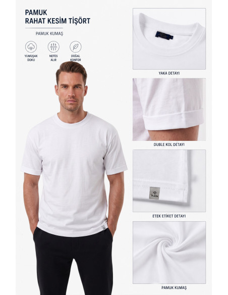 DeepSEA %95 Pamuk Regular Fit Rahat Kesim Duble Kollu Bisiklet Yaka Likralı Tişört 2604361