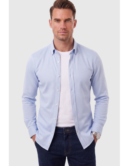 DeepSEA Erkek %97 Pamuk Slim Fit Dar Kesim Petek Dokulu Likralı Örme Gömlek 2600707