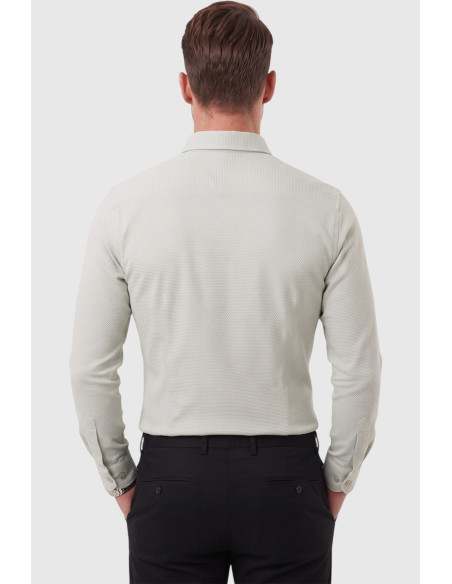 DeepSEA Erkek %97 Pamuk Slim Fit Dar Kesim Petek Dokulu Likralı Örme Gömlek 2600707