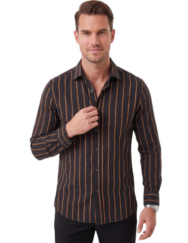 DeepSEA Erkek %100 Pamuk Slim Fit Dar Kesim Keten Dokulu Çizgili Uzun Kollu Gömlek 2600034