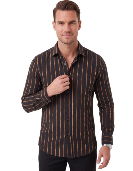 DeepSEA Erkek %100 Pamuk Slim Fit Dar Kesim Keten Dokulu Çizgili Uzun Kollu Gömlek 2600034