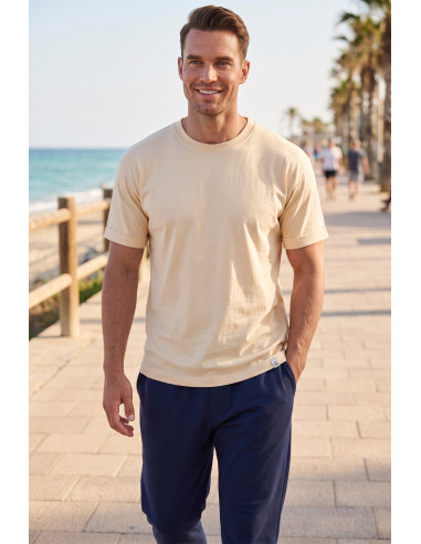 DeepSEA %95 Pamuk Regular Fit Rahat Kesim Duble Kollu Bisiklet Yaka Likralı Tişört 2604361