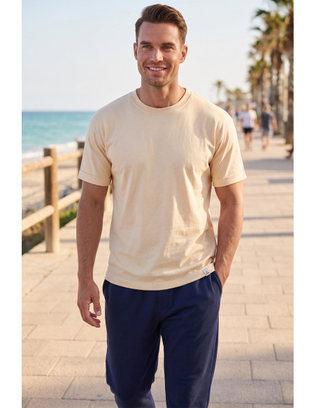 DeepSEA %95 Pamuk Regular Fit Rahat Kesim Duble Kollu Bisiklet Yaka Likralı Tişört 2604361