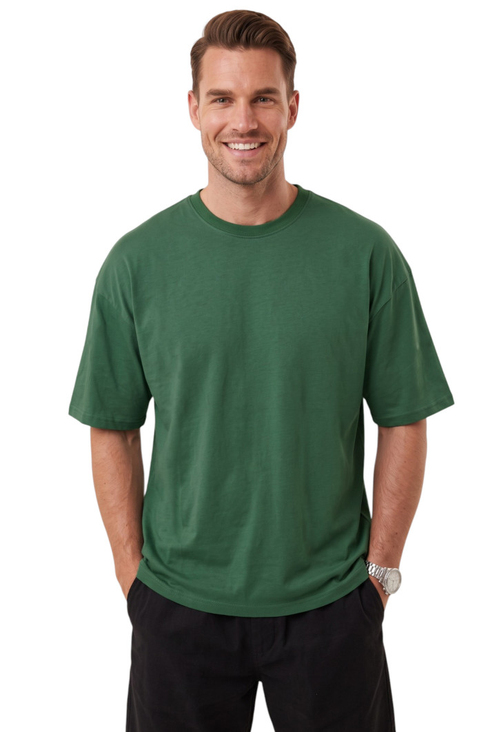 DeepSEA %100 Pamuk Oversize Geniş Kesim Bisiklet Yaka Basic Tişört 2604362 2