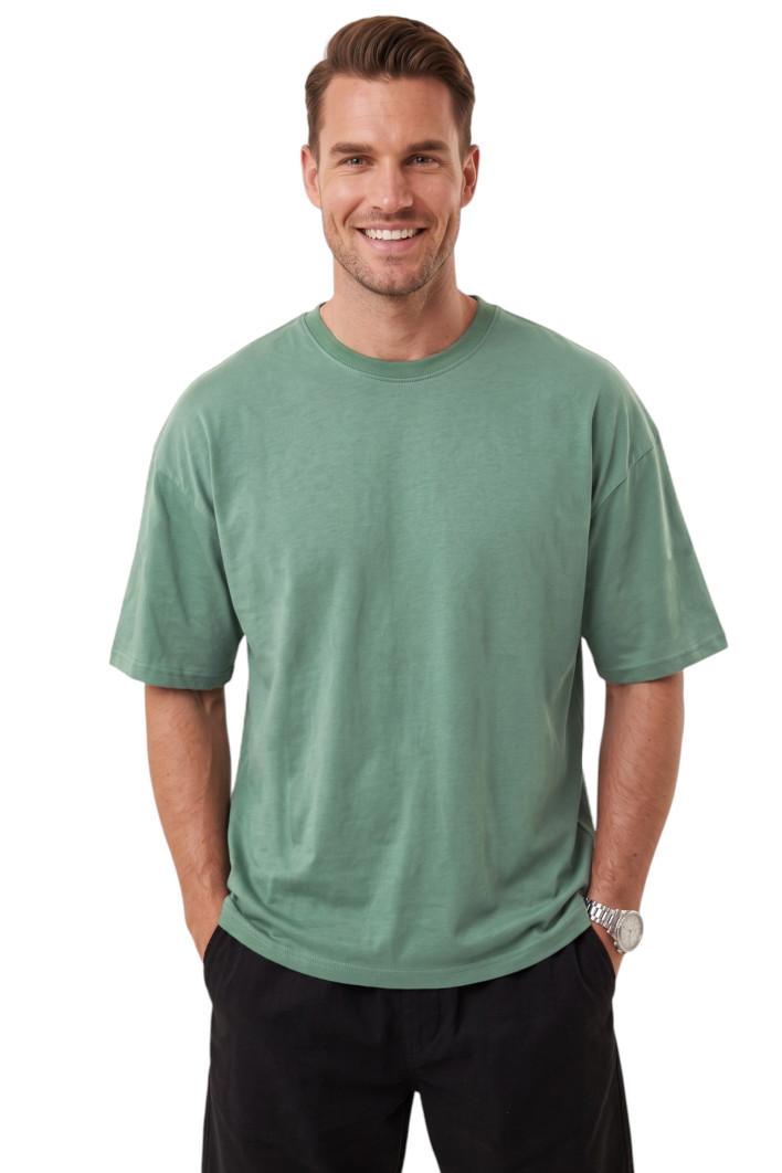DeepSEA %100 Pamuk Oversize Geniş Kesim Bisiklet Yaka Basic Tişört 2604362