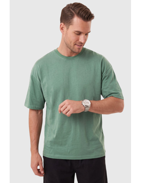 DeepSEA %100 Pamuk Oversize Geniş Kesim Bisiklet Yaka Basic Tişört 2604362