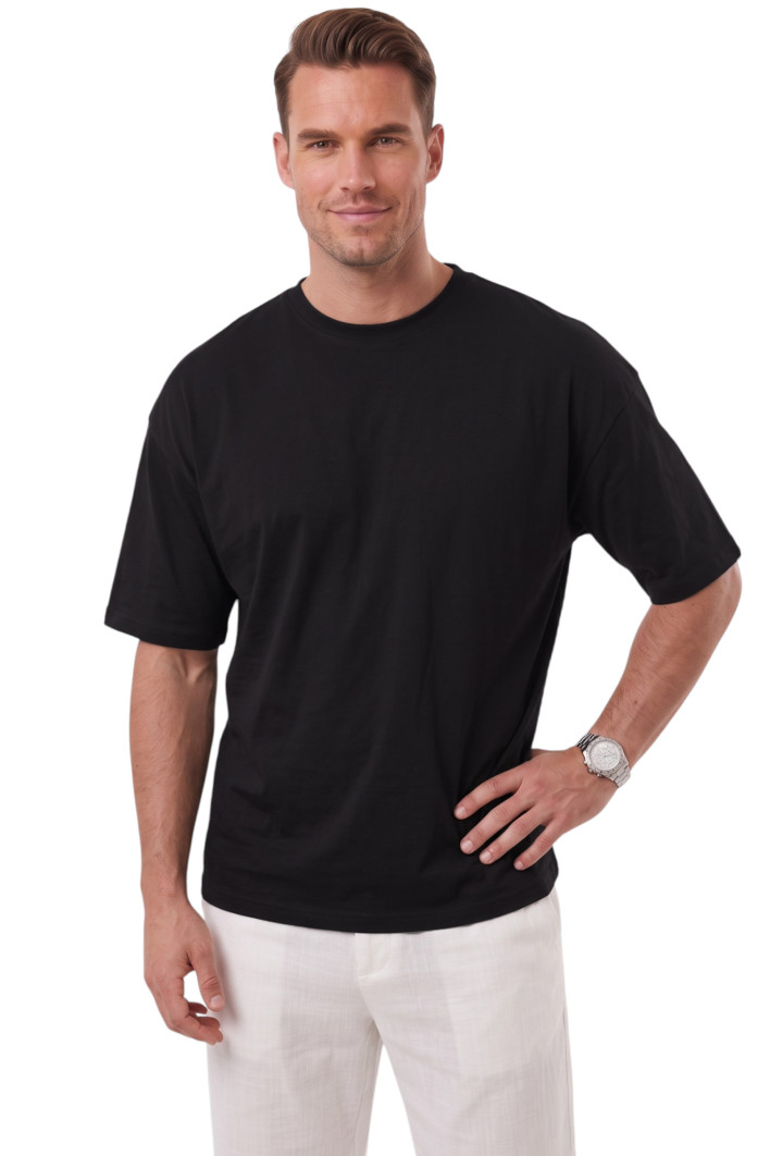 DeepSEA %100 Pamuk Oversize Geniş Kesim Bisiklet Yaka Basic Tişört 2604362 2