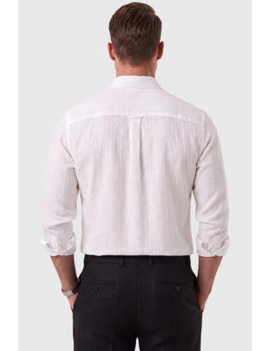 DeepSEA Erkek %100 Pamuk Slim Fit Dar Kesim Keten Dokulu Çizgili Uzun Kollu Gömlek 2600034