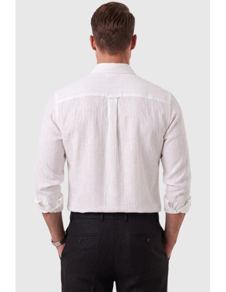 DeepSEA Erkek %100 Pamuk Slim Fit Dar Kesim Keten Dokulu Çizgili Uzun Kollu Gömlek 2600034