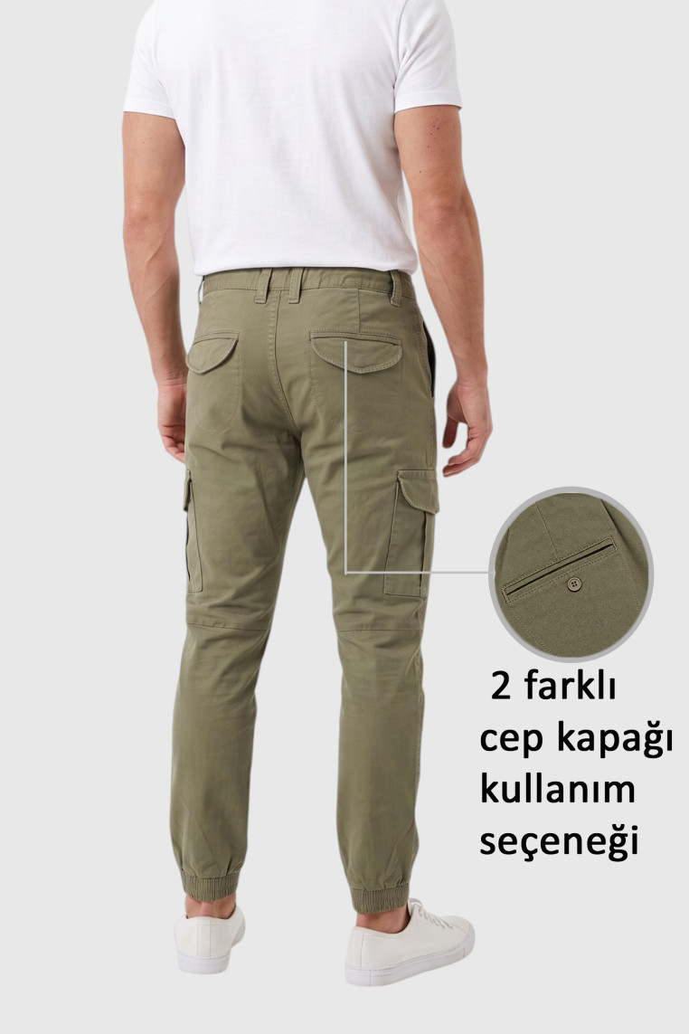 DeepSEA Erkek Slim Fit Likralı Kargo Jogger Pantolon – İpli Bel Lastikli Paça 1601569