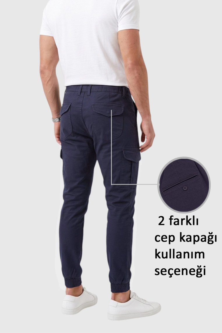 DeepSEA Erkek Slim Fit Likralı Kargo Jogger Pantolon – İpli Bel Lastikli Paça 1601569