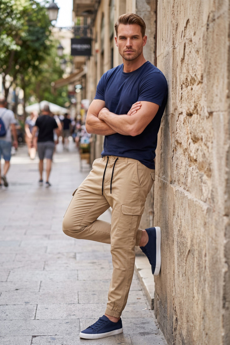 DeepSEA Erkek Slim Fit Likralı Kargo Jogger Pantolon – İpli Bel Lastikli Paça 1601569