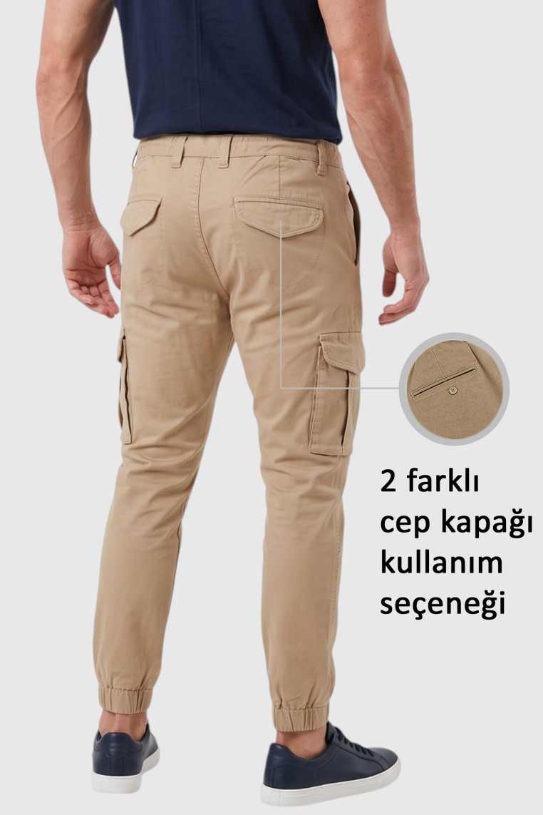DeepSEA Erkek Slim Fit Likralı Kargo Jogger Pantolon – İpli Bel Lastikli Paça 1601569