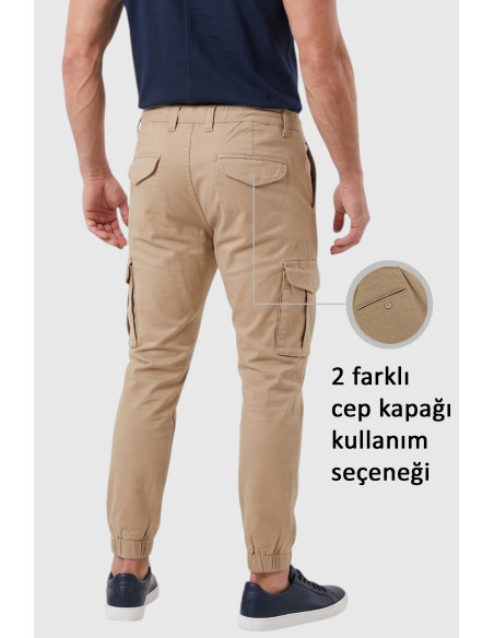 DeepSEA Erkek Slim Fit Likralı Kargo Jogger Pantolon – İpli Bel Lastikli Paça 1601569