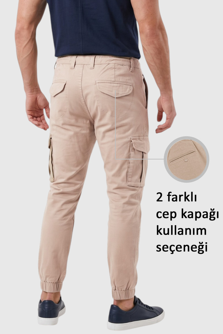DeepSEA Erkek Slim Fit Likralı Kargo Jogger Pantolon – İpli Bel Lastikli Paça 1601569