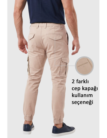 DeepSEA Erkek Slim Fit Likralı Kargo Jogger Pantolon – İpli Bel Lastikli Paça 1601569