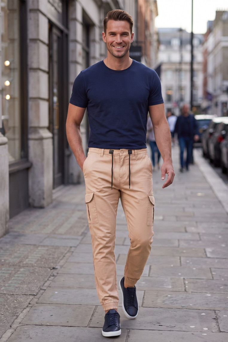 DeepSEA Erkek Slim Fit Likralı Kargo Jogger Pantolon – İpli Bel Lastikli Paça 1601569