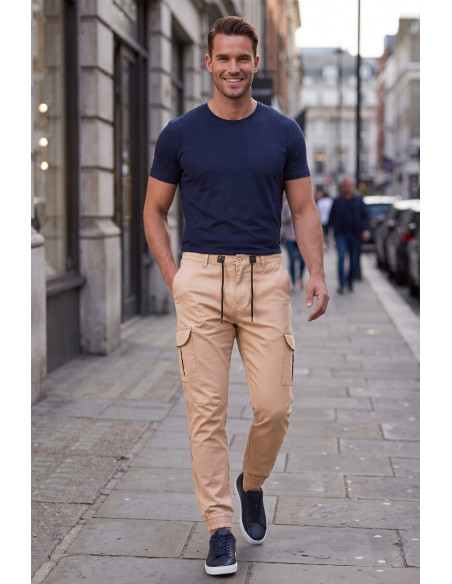 DeepSEA Erkek Slim Fit Likralı Kargo Jogger Pantolon – İpli Bel Lastikli Paça 1601569