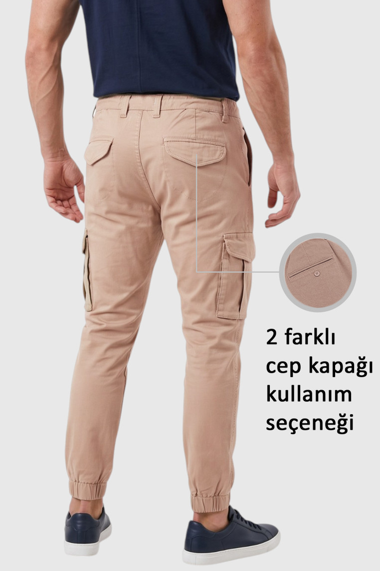 DeepSEA Erkek Slim Fit Likralı Kargo Jogger Pantolon – İpli Bel Lastikli Paça 1601569