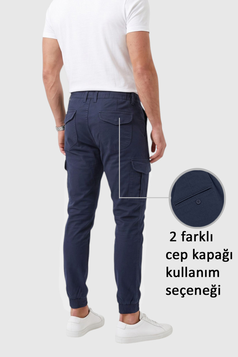 DeepSEA Erkek Slim Fit Likralı Kargo Jogger Pantolon – İpli Bel Lastikli Paça 1601569