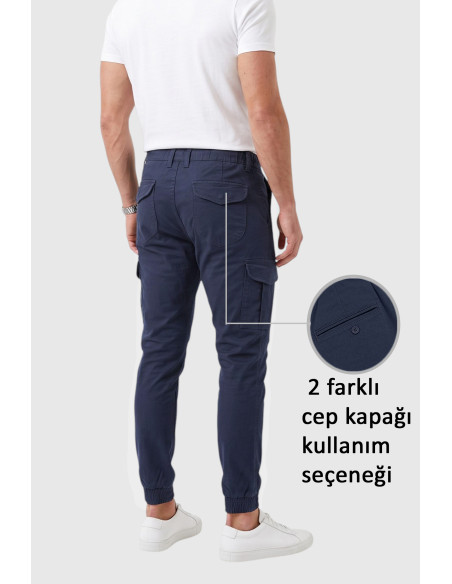 DeepSEA Erkek Slim Fit Likralı Kargo Jogger Pantolon – İpli Bel Lastikli Paça 1601569
