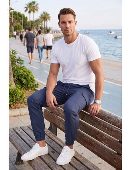 DeepSEA Erkek Slim Fit Likralı Kargo Jogger Pantolon – İpli Bel Lastikli Paça 1601569