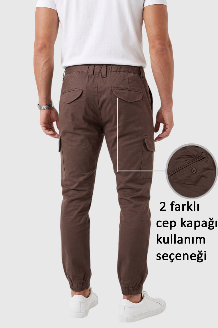 DeepSEA Erkek Slim Fit Likralı Kargo Jogger Pantolon – İpli Bel Lastikli Paça 1601569