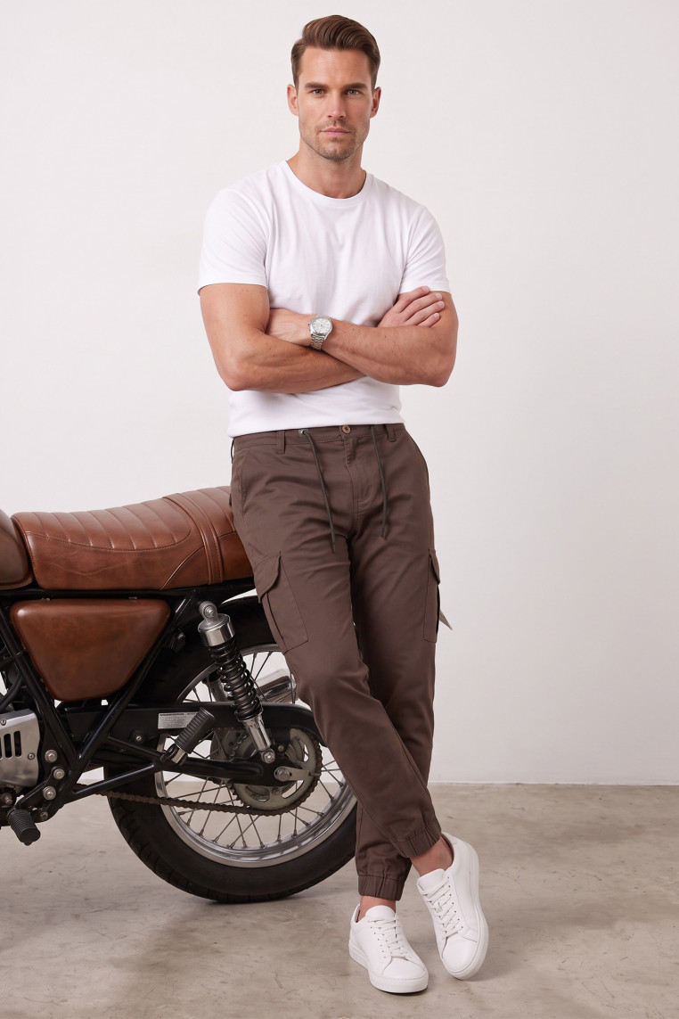 DeepSEA Erkek Slim Fit Likralı Kargo Jogger Pantolon – İpli Bel Lastikli Paça 1601569