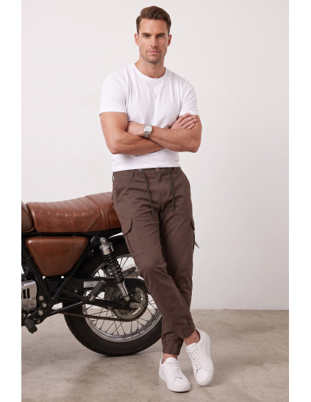 DeepSEA Erkek Slim Fit Likralı Kargo Jogger Pantolon – İpli Bel Lastikli Paça 1601569