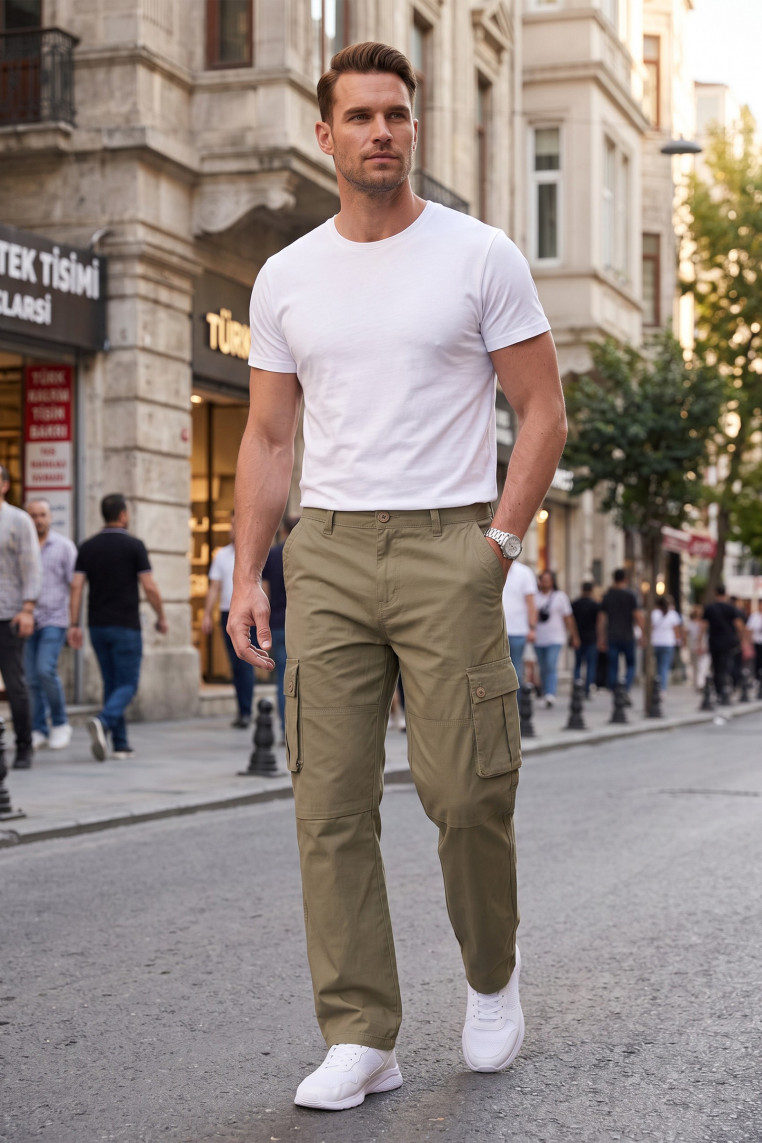 DeepSEA Erkek Relaxed Fit Bol Kesim Likralı Outdoor Kargo Pantolon – Çok Cepli Geniş Paça 1705421