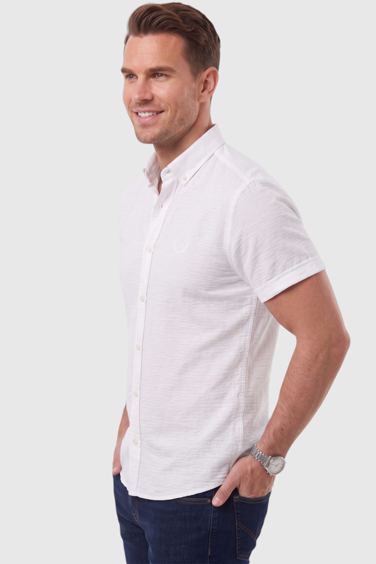 DeepSEA Erkek Slim Fit Likralı Jakar Dokulu Kısa Kol Gömlek – Esnek Nakış Armalı 2604356