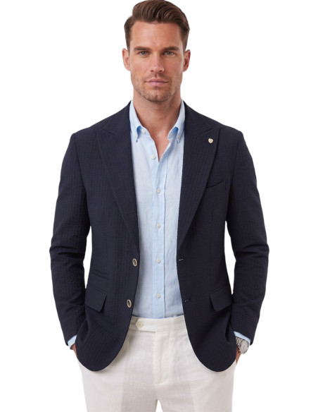 DeepSEA Erkek Slim Fit Likralı Blazer Ceket – Gofre Dokulu Esnek Çift Düğmeli Spor Ceket 2600813