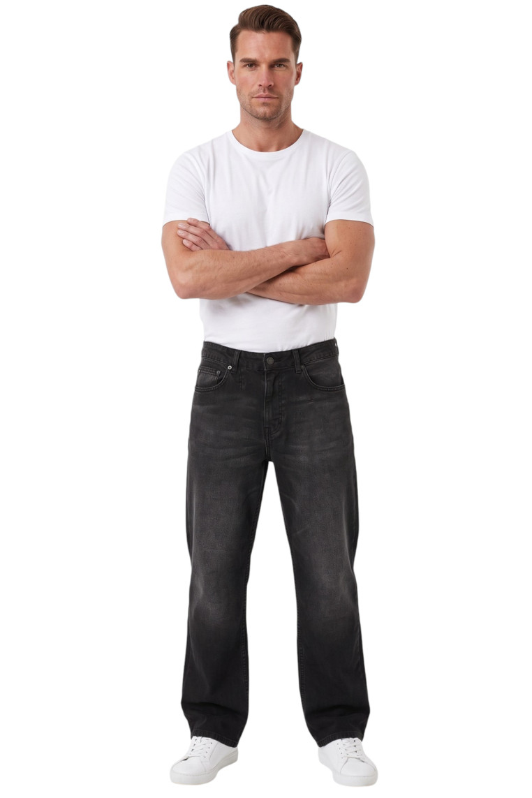 DeepSEA Erkek Yıkamalı Baggy Fit Likralı Bol Kesim Geniş Paça Jean Kot Pantolon 2600061