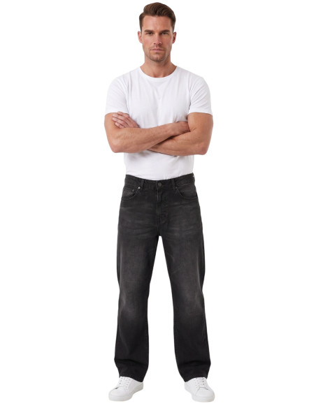 DeepSEA Erkek Yıkamalı Baggy Fit Likralı Bol Kesim Geniş Paça Jean Kot Pantolon 2600061