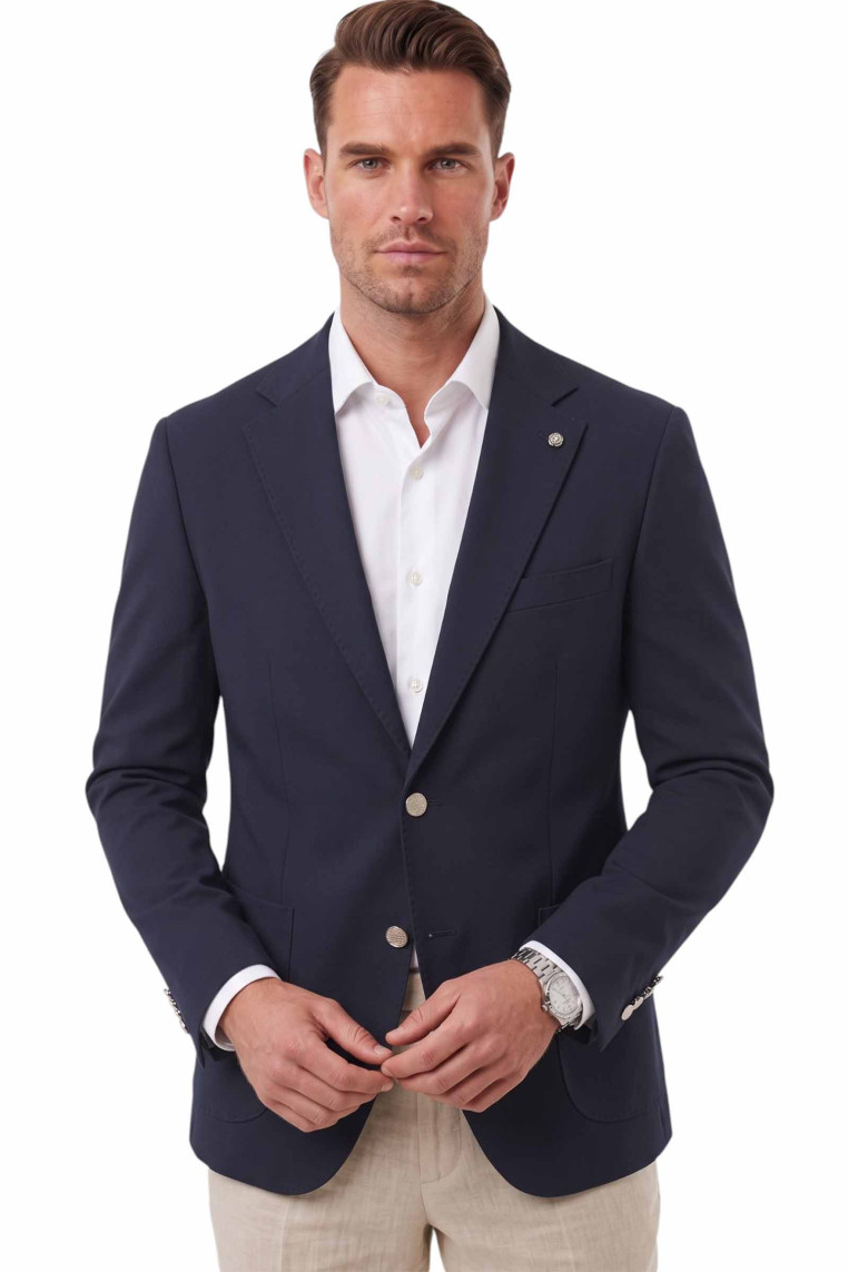 DeepSEA Erkek Slim Fit Likralı Blazer Ceket – Metal Düğmeli Torba Cepli Spor Ceket 2600828