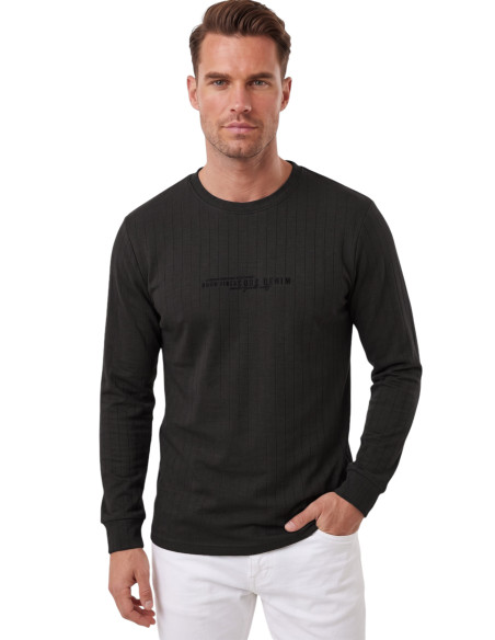 DeepSEA Erkek Slim Fit Likralı Çizgi Dokulu Sweatshirt – Bisiklet Yaka Nakışlı Spor Şık Sweat 2708518