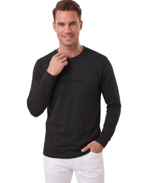 DeepSEA Erkek Slim Fit Likralı Çizgi Dokulu Sweatshirt – Bisiklet Yaka Nakışlı Spor Şık Sweat 2708518