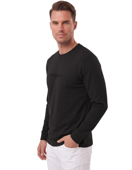 DeepSEA Erkek %95 Pamuk Slim Fit Kesik Açık Yaka Likralı Penye Sweatshirt Oval Kesim 2602299