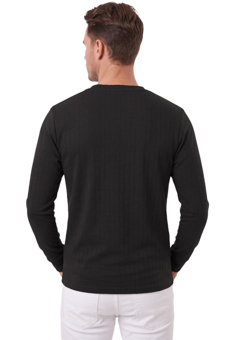 DeepSEA Erkek %95 Pamuk Slim Fit Kesik Açık Yaka Likralı Penye Sweatshirt Oval Kesim 2602299