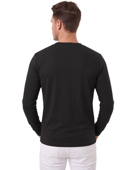 DeepSEA Erkek %95 Pamuk Slim Fit Kesik Açık Yaka Likralı Penye Sweatshirt Oval Kesim 2602299