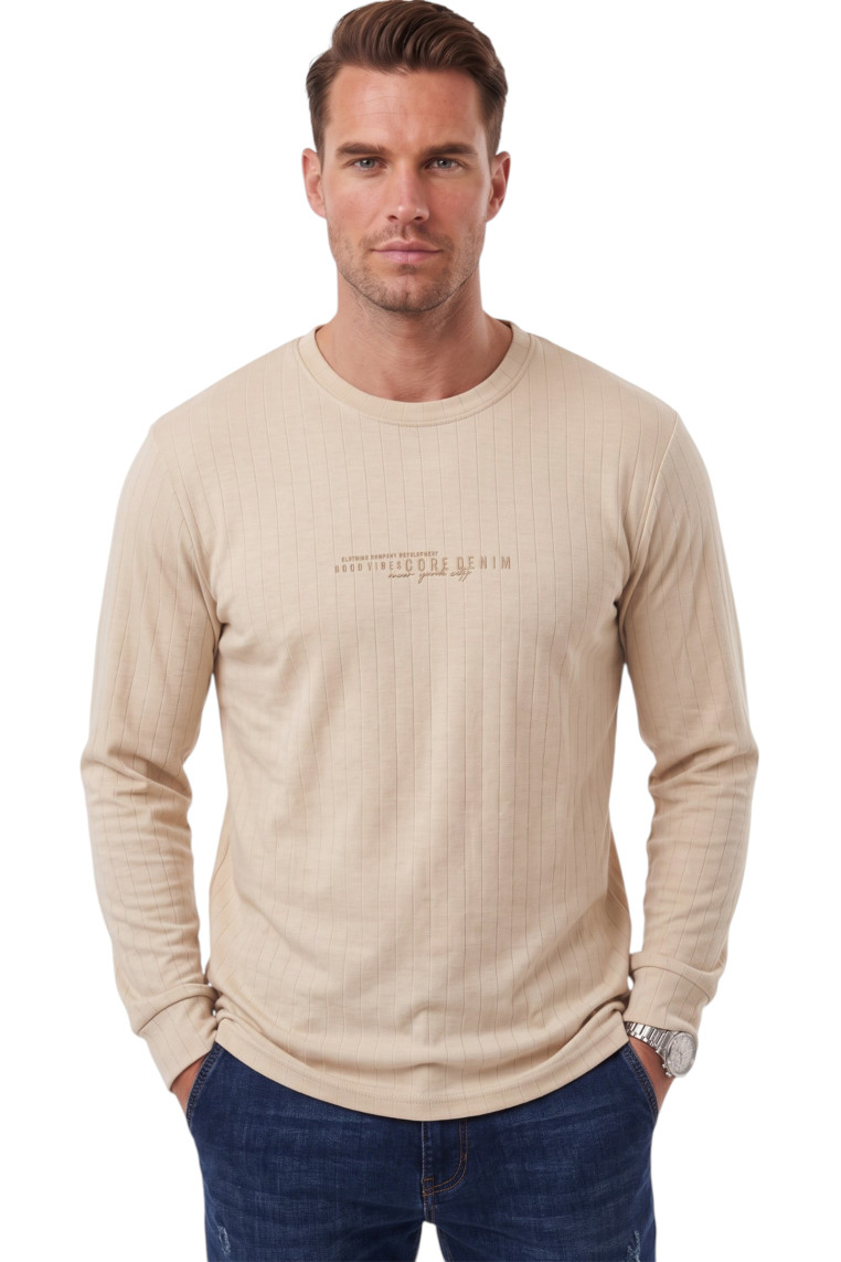 DeepSEA Erkek %95 Pamuk Slim Fit Kesik Açık Yaka Likralı Penye Sweatshirt Oval Kesim 2602299