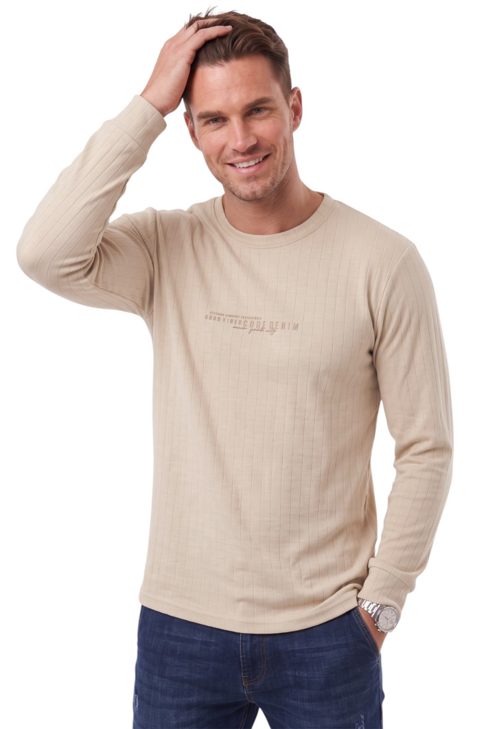 DeepSEA Erkek Slim Fit Likralı Çizgi Dokulu Sweatshirt – Bisiklet Yaka Nakışlı Spor Şık Sweat 2708518 2