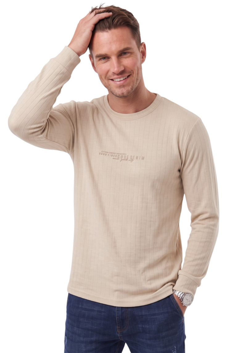 DeepSEA Erkek Slim Fit Likralı Çizgi Dokulu Sweatshirt – Bisiklet Yaka Nakışlı Spor Şık Sweat 2708518