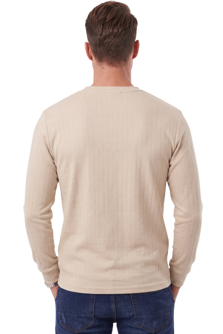 DeepSEA Erkek %95 Pamuk Slim Fit Kesik Açık Yaka Likralı Penye Sweatshirt Oval Kesim 2602299