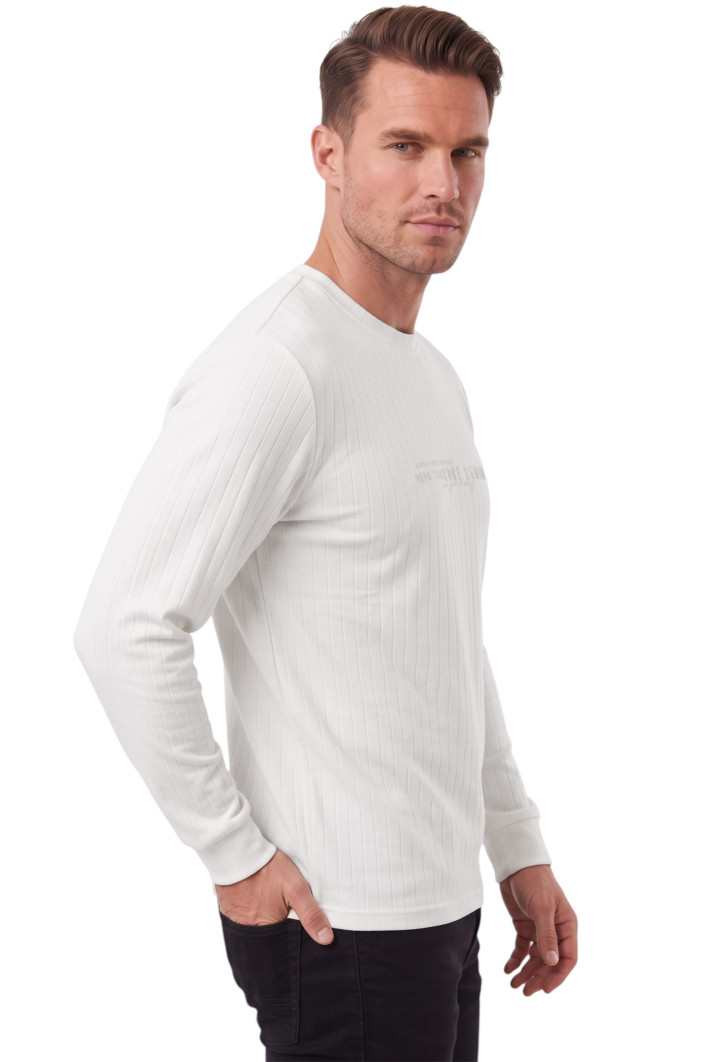 DeepSEA Erkek %95 Pamuk Slim Fit Kesik Açık Yaka Likralı Penye Sweatshirt Oval Kesim 2602299 2