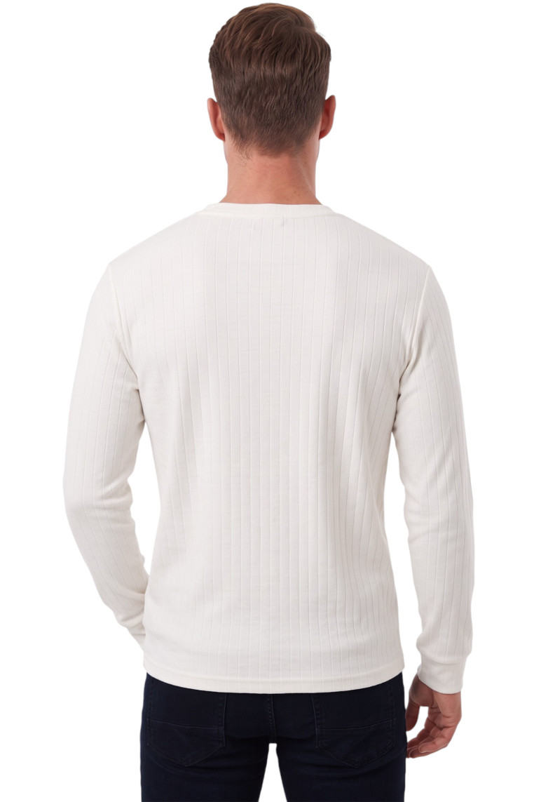 DeepSEA Erkek Slim Fit Likralı Çizgi Dokulu Sweatshirt – Bisiklet Yaka Nakışlı Spor Şık Sweat 2708518